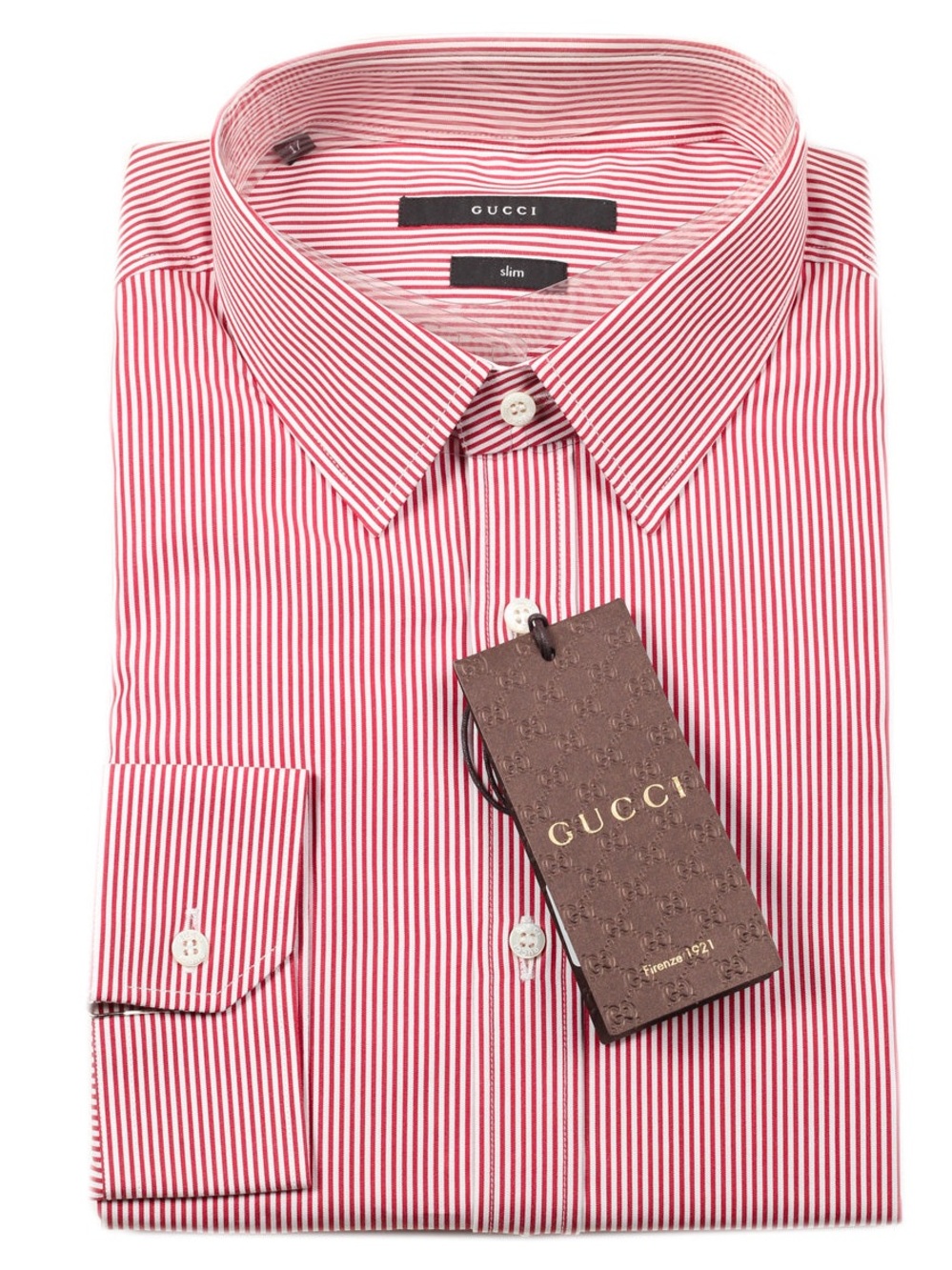 Gucci Red & White Stripe Button Shirt Side Stripe Skinny Fit Size 40 - 15 3/4 - Picture 16 of 16